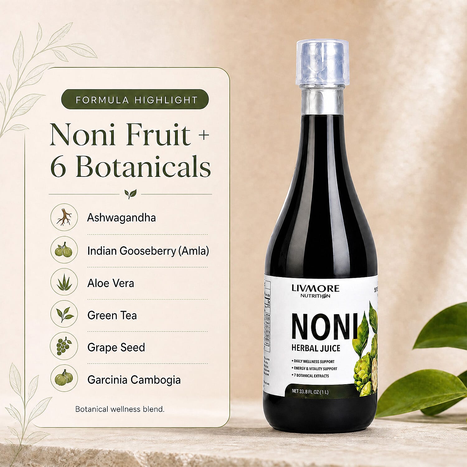 Livmore Pure Noni Fruit Blend Drink with Blueberry and Grape Extracts