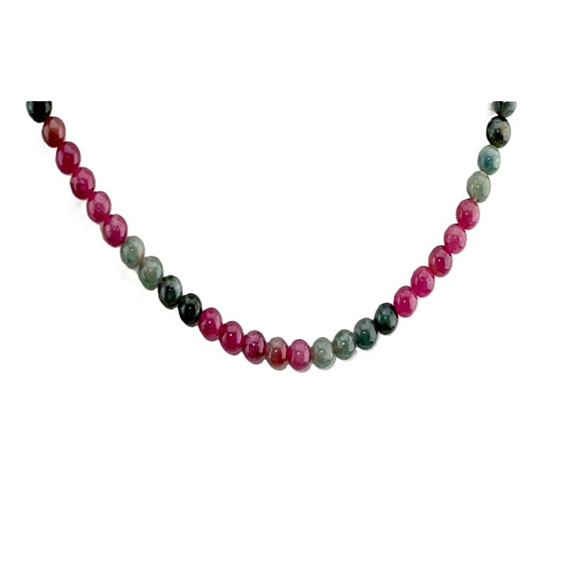 D'Joy Premium Lagoon Tourmaline and Pink Tourmaline 150.00 ctw Beaded Necklace in Rhodium Over Sterling Silver 18-20 Inches
