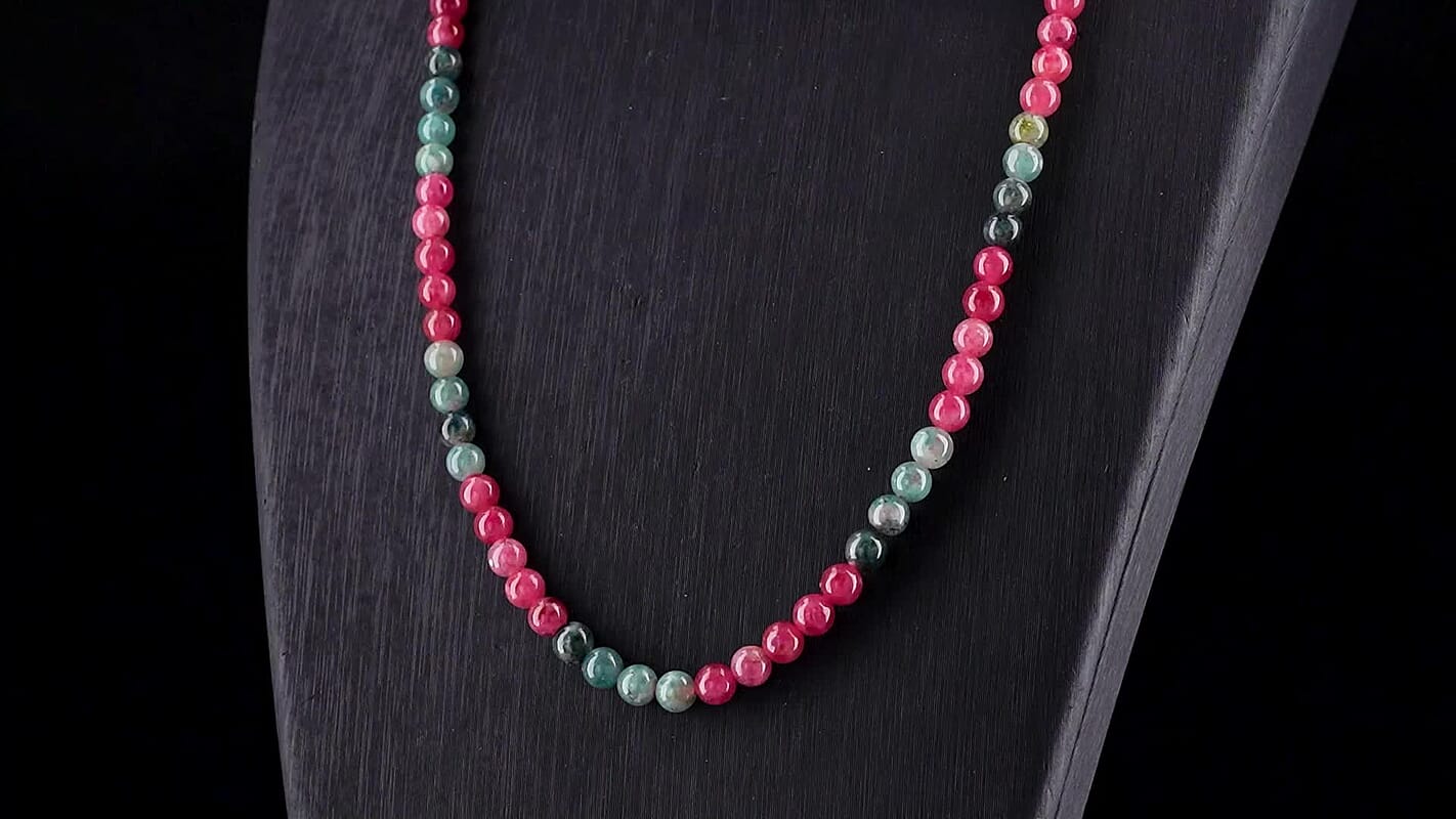 D''Joy Premium Lagoon Tourmaline, Pink Tourmaline Beaded Necklace (18-20 Inches) in Rhodium Over Sterling Silver 150.00 ctw