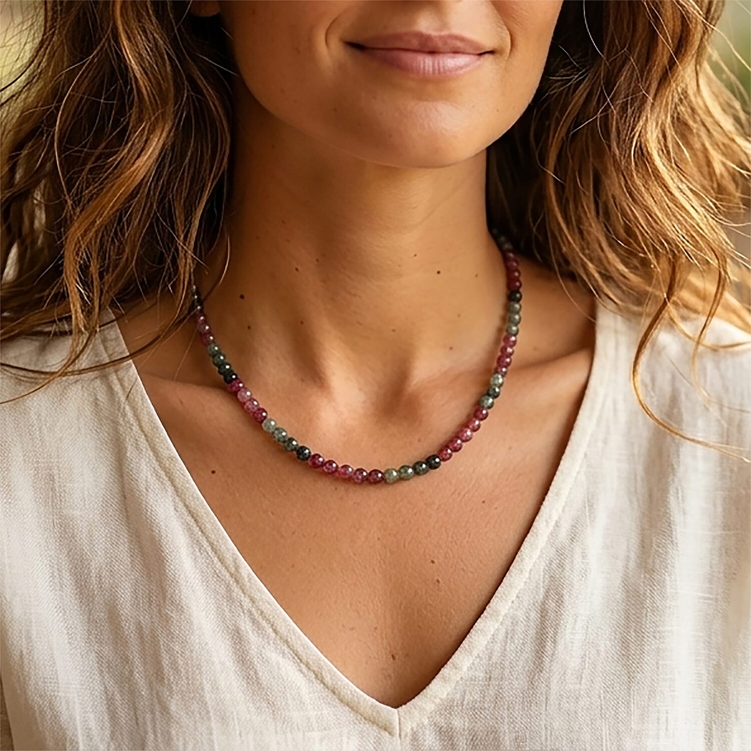 D''Joy Premium Lagoon Tourmaline, Pink Tourmaline Beaded Necklace (18-20 Inches) in Rhodium Over Sterling Silver 150.00 ctw