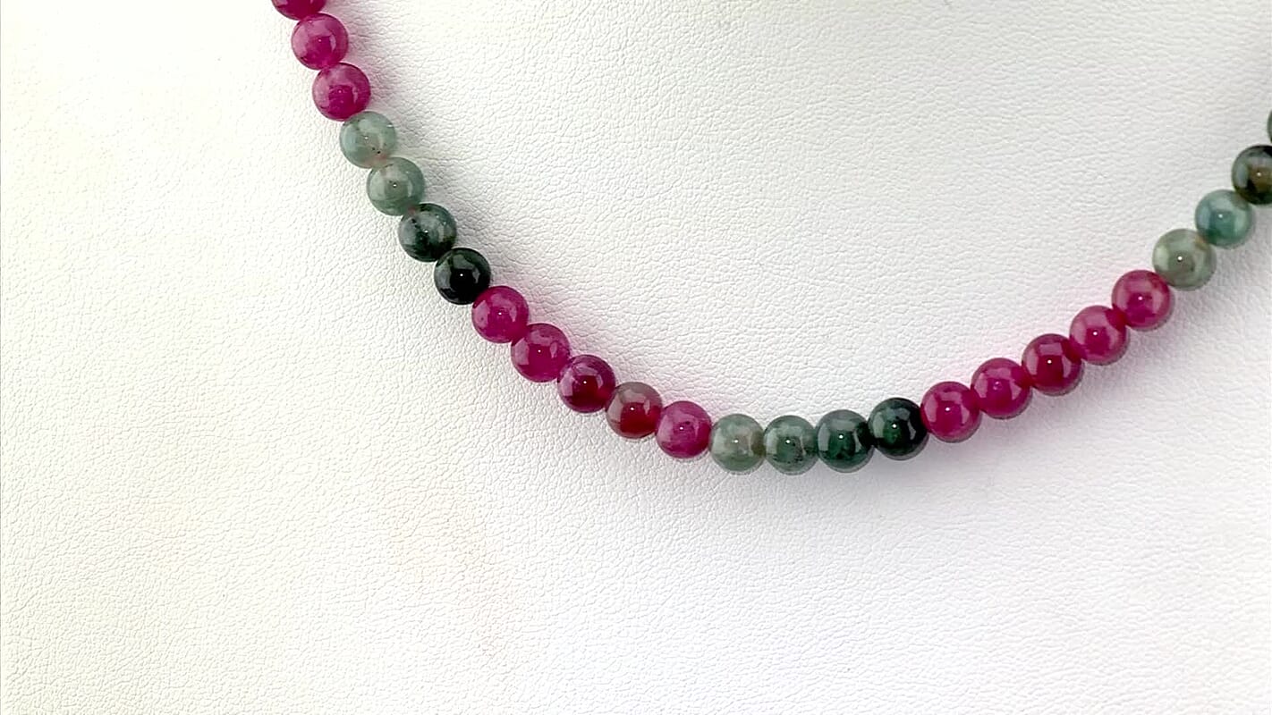 D''Joy Premium Lagoon Tourmaline, Pink Tourmaline Beaded Necklace (18-20 Inches) in Rhodium Over Sterling Silver 150.00 ctw