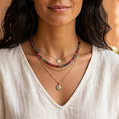 D'Joy Premium Lagoon Tourmaline and Pink Tourmaline 150.00 ctw Beaded Necklace in Rhodium Over Sterling Silver 18-20 Inches