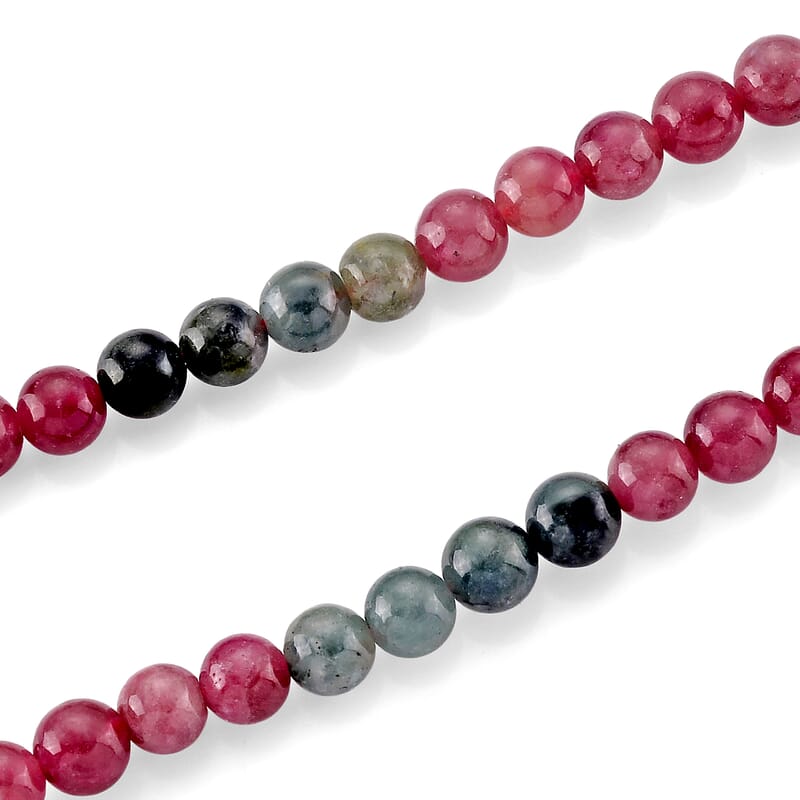 D'Joy Premium Lagoon Tourmaline and Pink Tourmaline 150.00 ctw Beaded Necklace in Rhodium Over Sterling Silver 18-20 Inches