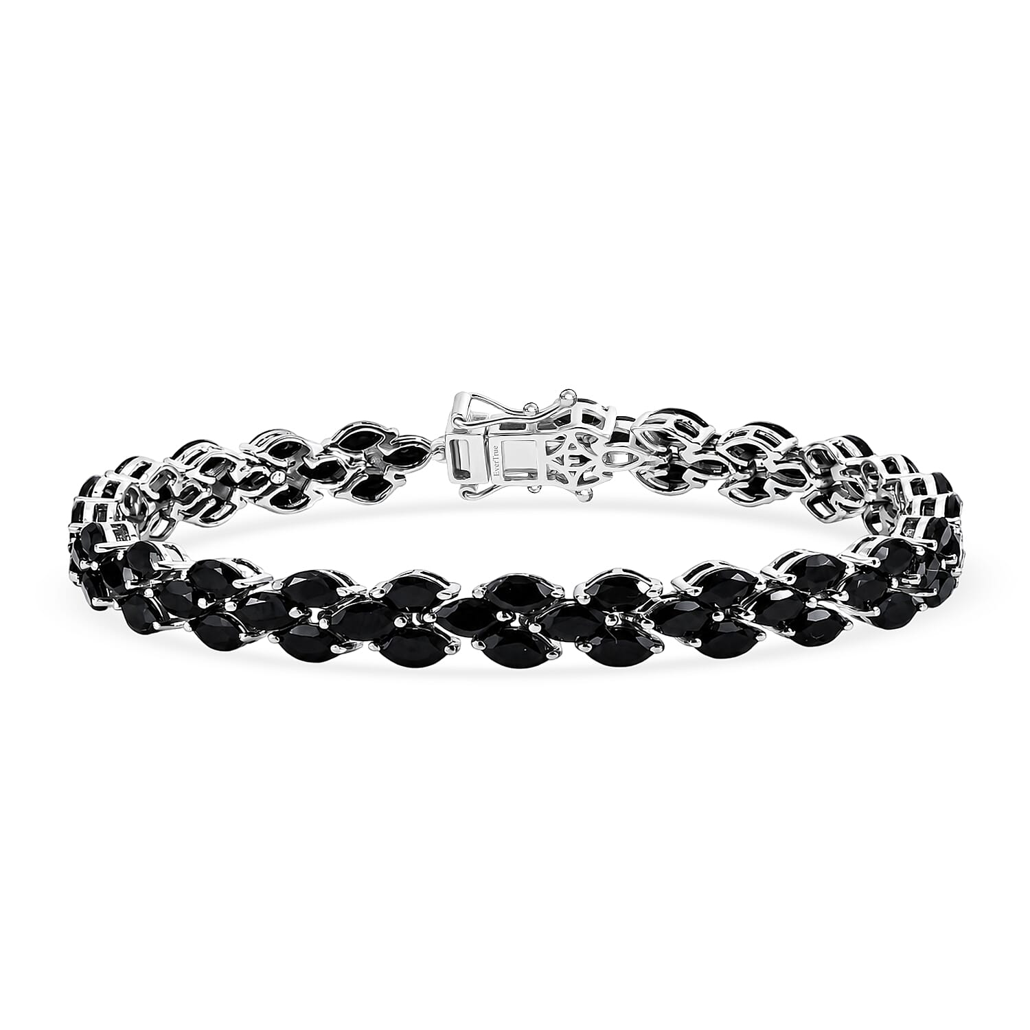 EverTrue Thai Black Spinel 19.30 ctw Midnight Carpet Elegance 3 Row Bracelet