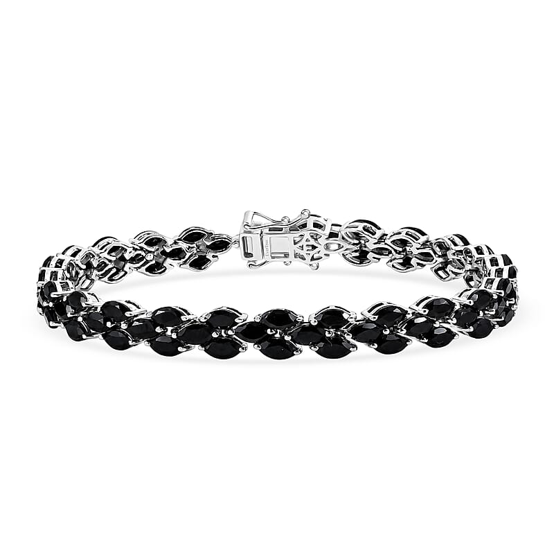 EverTrue Thai Black Spinel 19.30 ctw Midnight Carpet Elegance 3 Row Bracelet