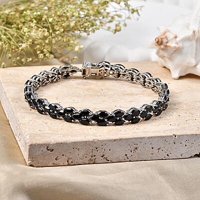 EverTrue Thai Black Spinel 19.30 ctw Midnight Carpet Elegance 3 Row Bracelet