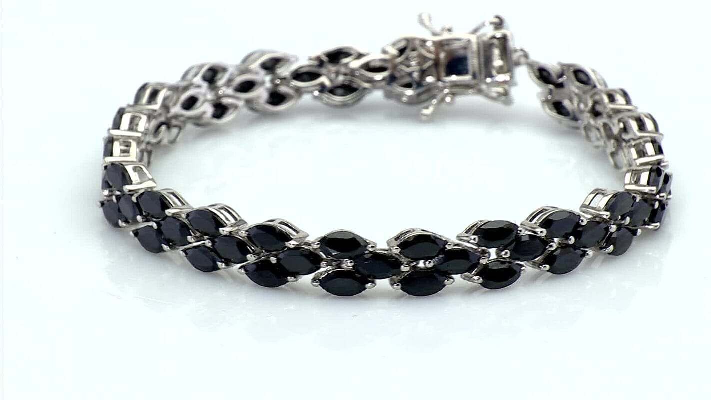 EverTrue Thai Black Spinel 23.40 ctw Midnight Carpet Elegance – 3 Row Bracelet in Platinum Bond (8.00 In)