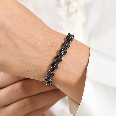 EverTrue Thai Black Spinel 19.30 ctw Midnight Carpet Elegance 3 Row Bracelet