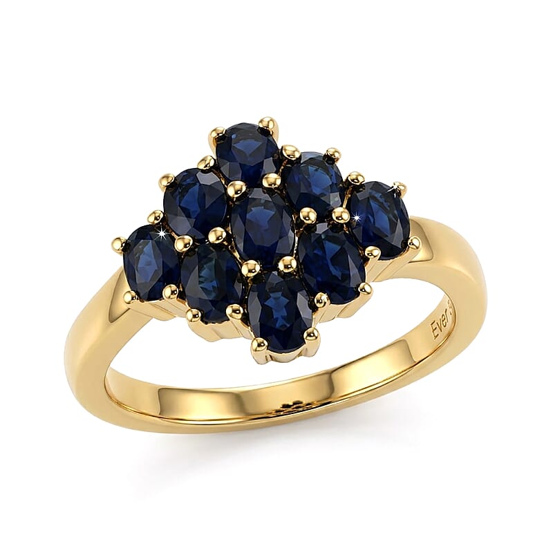EverTrue Kanchanaburi Blue Sapphire (DF) 2.10 ctw Starlit Harmony Ring in 18K YG Plated (Size 5.0)