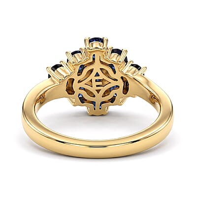 EverTrue Kanchanaburi Blue Sapphire (DF) 2.10 ctw Starlit Harmony Ring in 18K YG Plated (Size 5.0)
