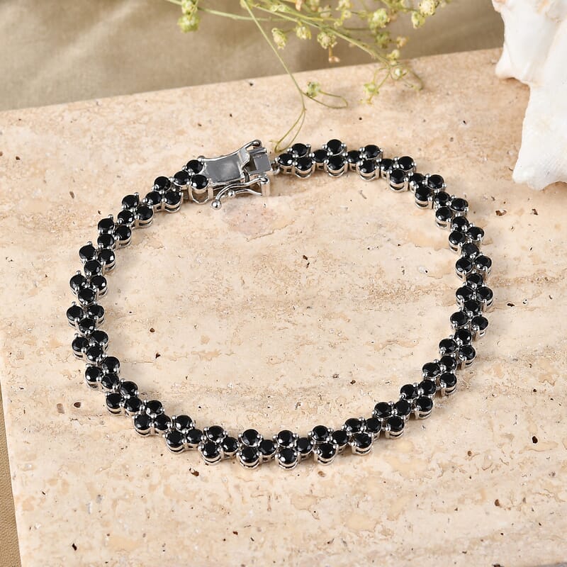 EverTrue Thai Black Spinel 9.00 ctw Midnight Blossom 3-Row Bracelet in Platinum Bond (6.50 In)