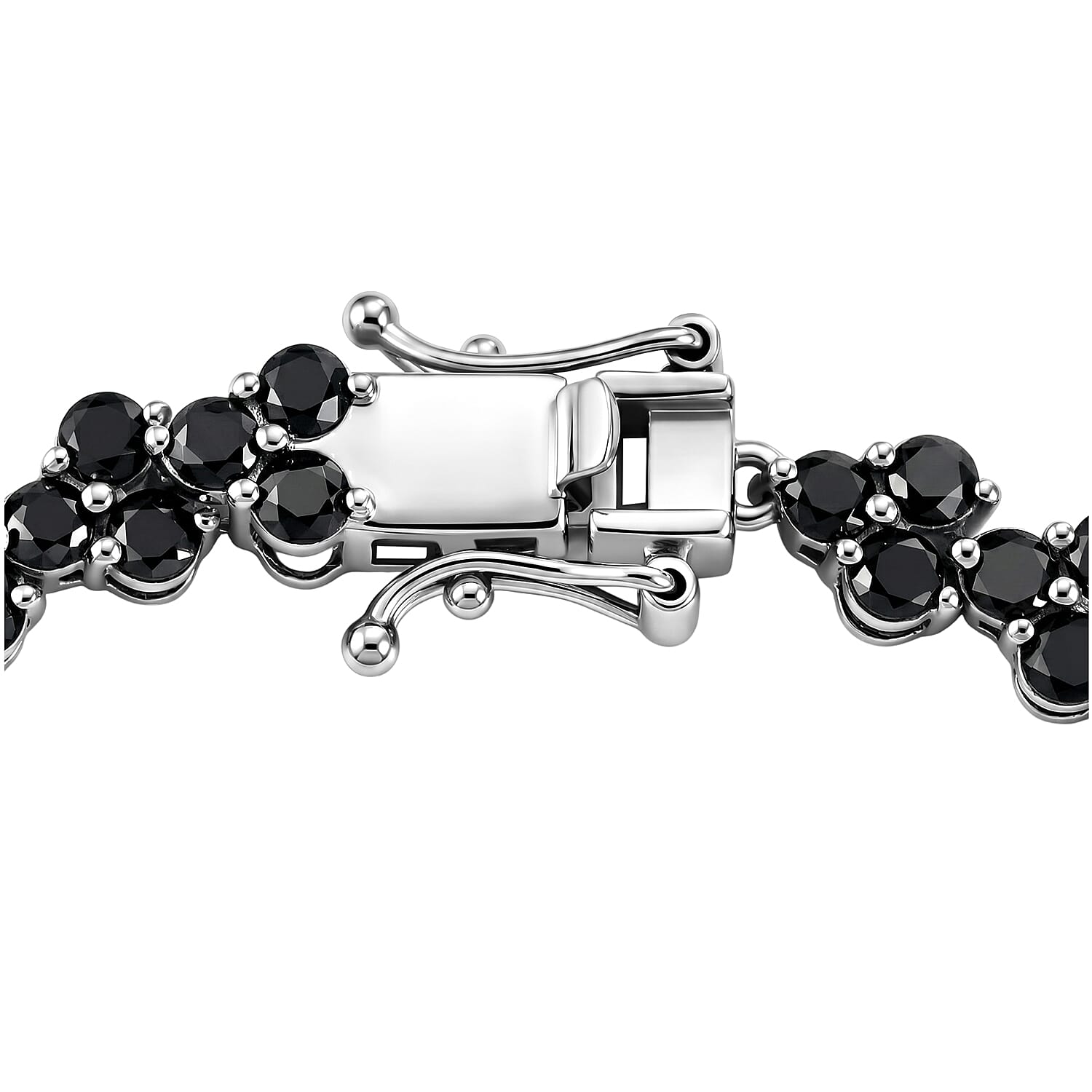 EverTrue Thai Black Spinel 9.00 ctw Midnight Blossom 3-Row Bracelet in Platinum Bond (6.50 In)