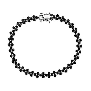 EverTrue Thai Black Spinel 10.90 ctw Midnight Blossom 3-Row Bracelet in Platinum Bond (8.00 In)