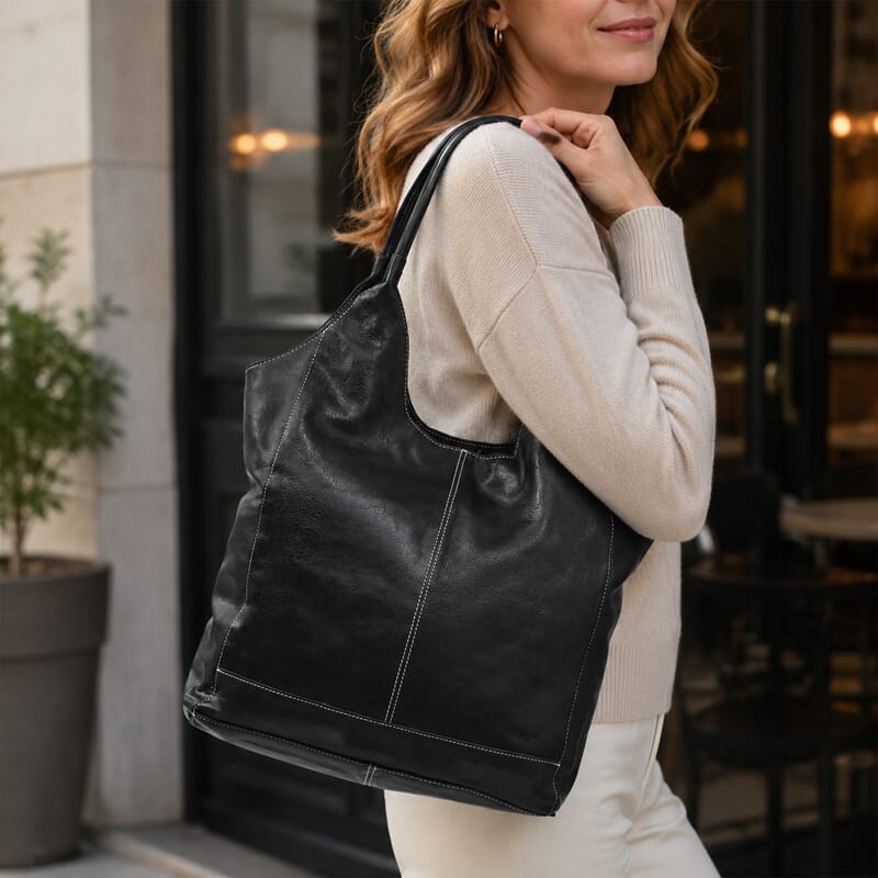 La Marey Black Genuine Leather Hobo Bag