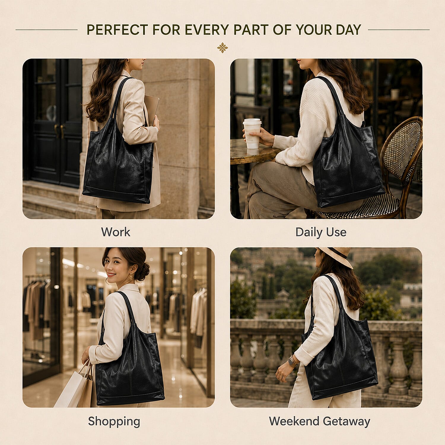 La Marey Black Genuine Leather Hobo Bag