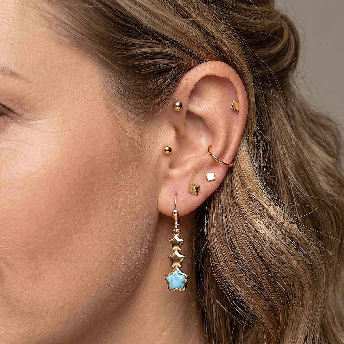 GP Larimar 4.20 ctw Fancy Earrings in 18K Vermeil Yellow Gold Over Sterling Silver image number 2