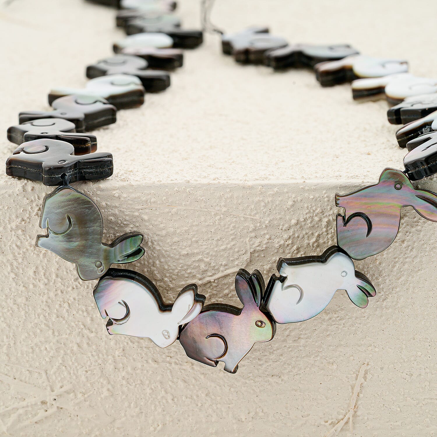 GCS Grey Mother Of Pearl Bunny Shape Beaded Strand (16 Inches)