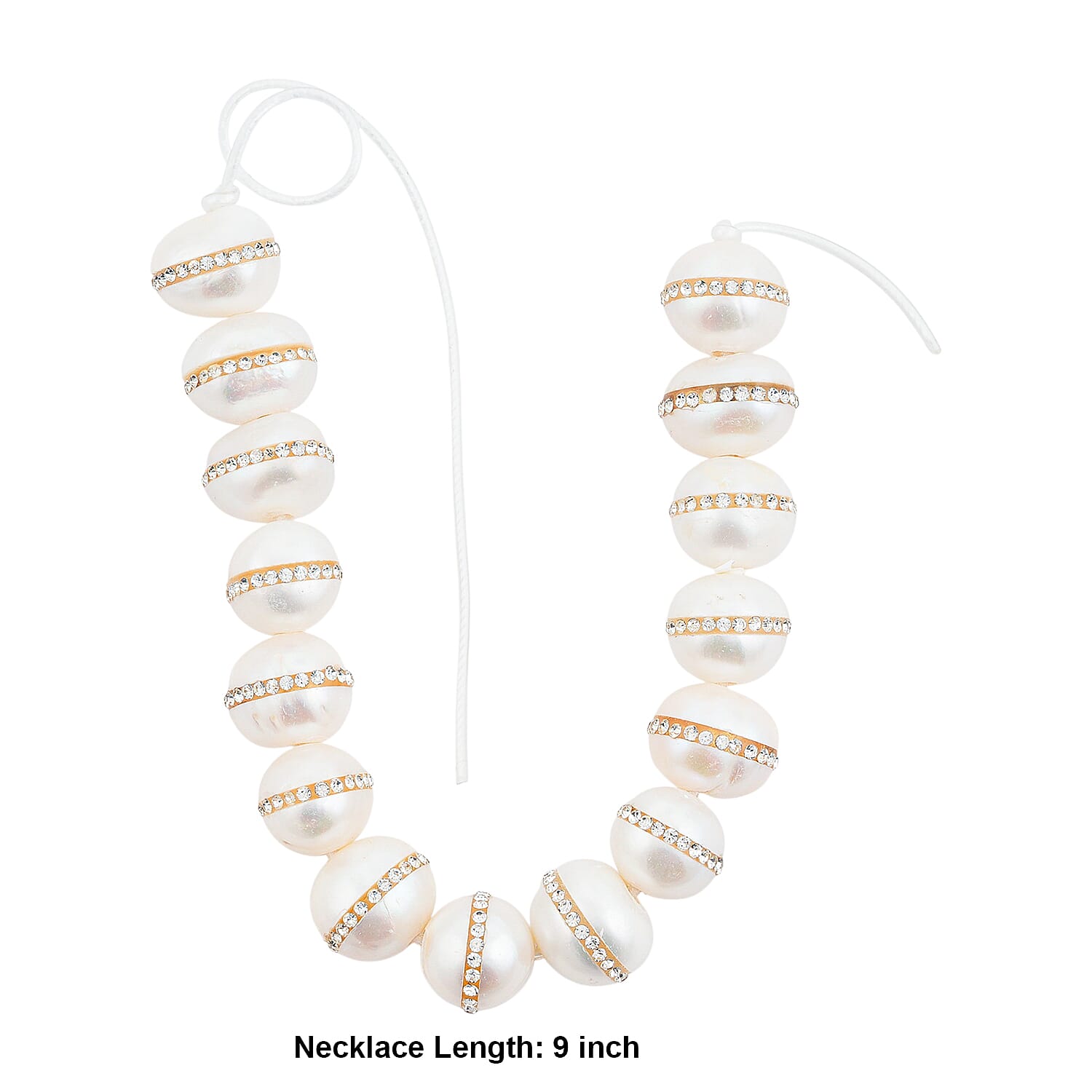 GCS Large Freshwater Pearl and Crystal Beaded Strand (9.0In)