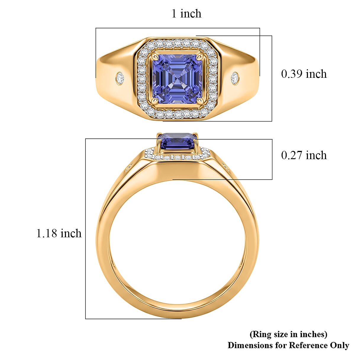 Luxoro Asscher Cut Premium Tanzanite and Diamond I2 1.30 ctw Men's Ring in 10K Yellow Gold (Size 11.0) 5.85 Grams
