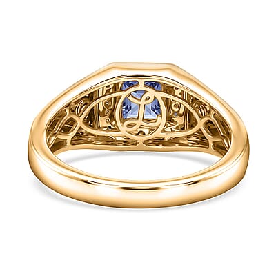 Luxoro Asscher Cut Premium Tanzanite and Diamond I2 1.30 ctw Men's Ring in 10K Yellow Gold (Size 8.0) 5.85 Grams