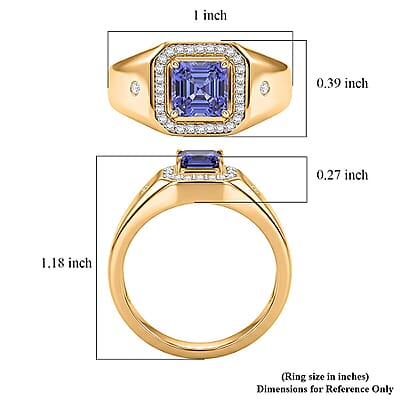 Luxoro Asscher Cut Premium Tanzanite and Diamond I2 1.30 ctw Men's Ring in 10K Yellow Gold (Size 8.0) 5.85 Grams