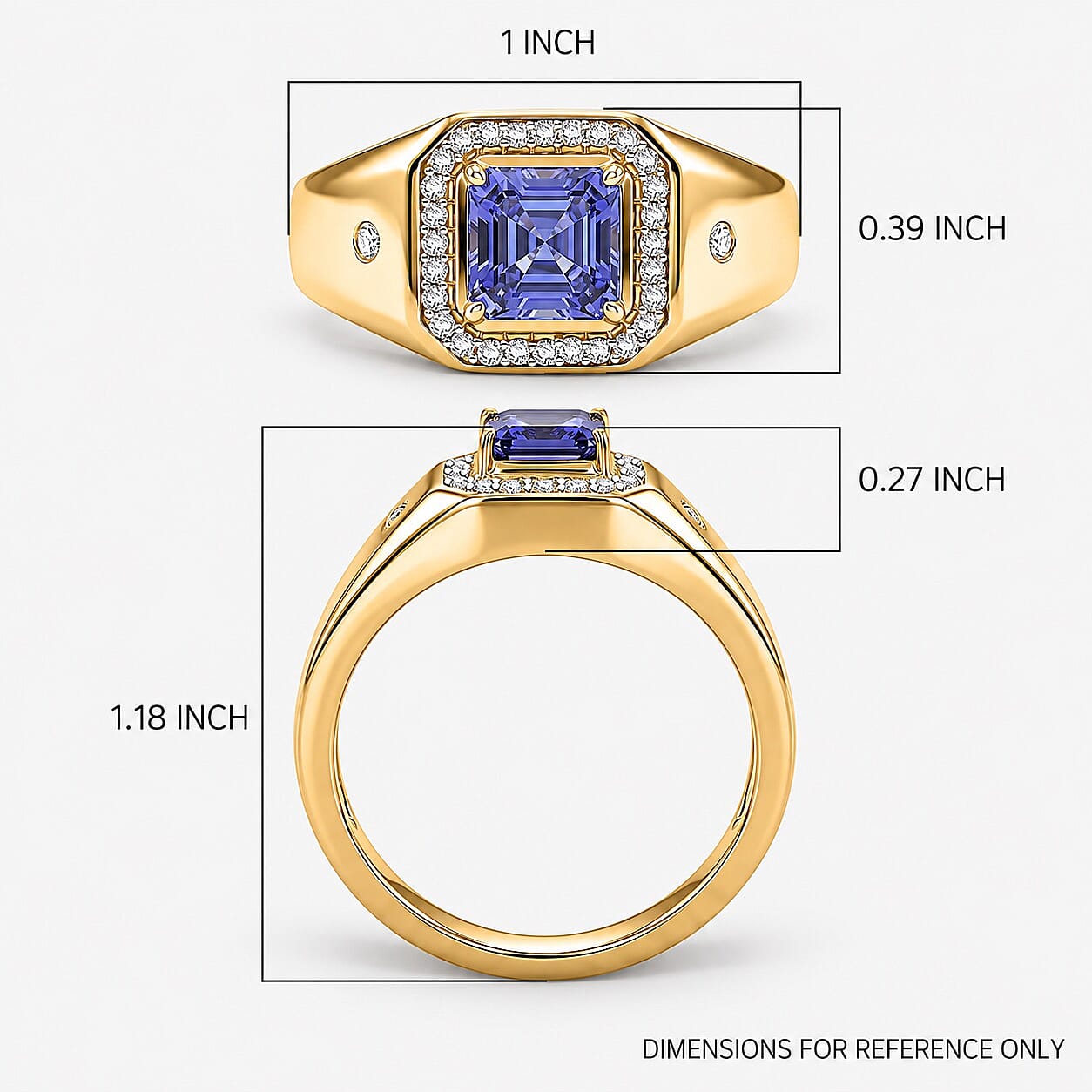 Luxoro Asscher Cut Premium Tanzanite and Diamond I2 1.30 ctw Men's Ring in 10K Yellow Gold (Size 8.0) 5.85 Grams