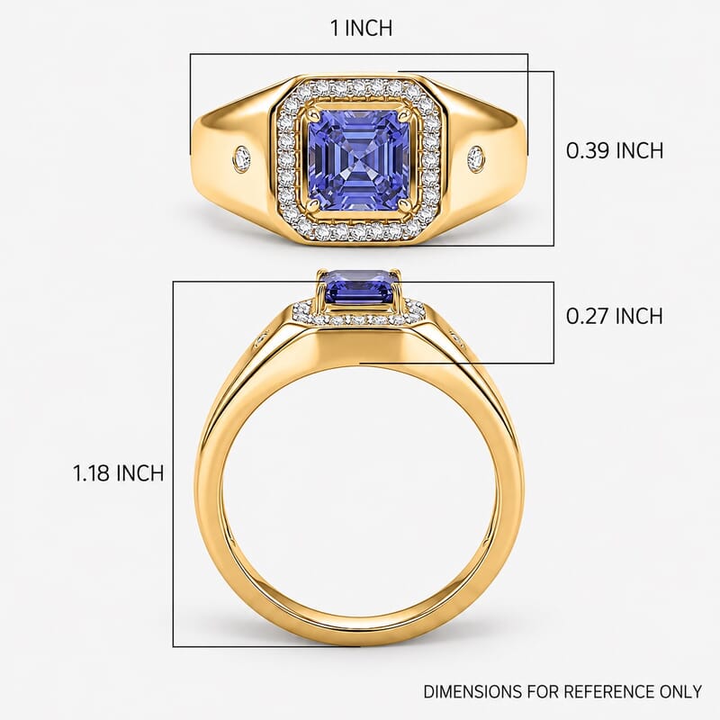 Luxoro Asscher Cut Premium Tanzanite and Diamond I2 1.50 ctw Men's Ring in 10K Yellow Gold (Size 9.0) 5.85 Grams