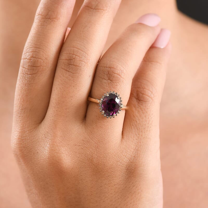 Luxoro AAA Radiant Ember Garnet and Natural Champagne Diamond I2 3.35 ctw Golden Majesty Ring in 10K Yellow Gold (Size 5.0)