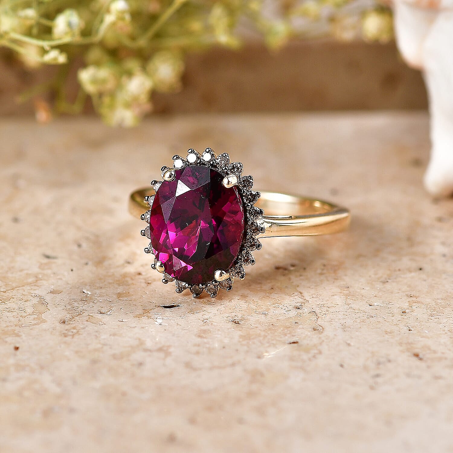 Luxoro AAA Radiant Ember Garnet and Natural Champagne Diamond I2 3.50 ctw Golden Majesty Ring in 10K Yellow Gold (Size 6.0)