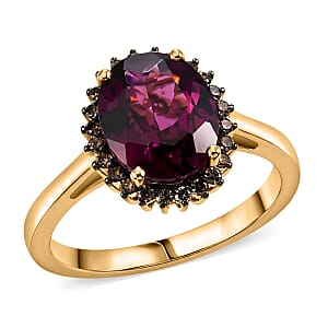 Luxoro AAA Radiant Ember Garnet and Natural Champagne Diamond I2 3.35 ctw Golden Majesty Ring in 10K Yellow Gold (Size 7.0)