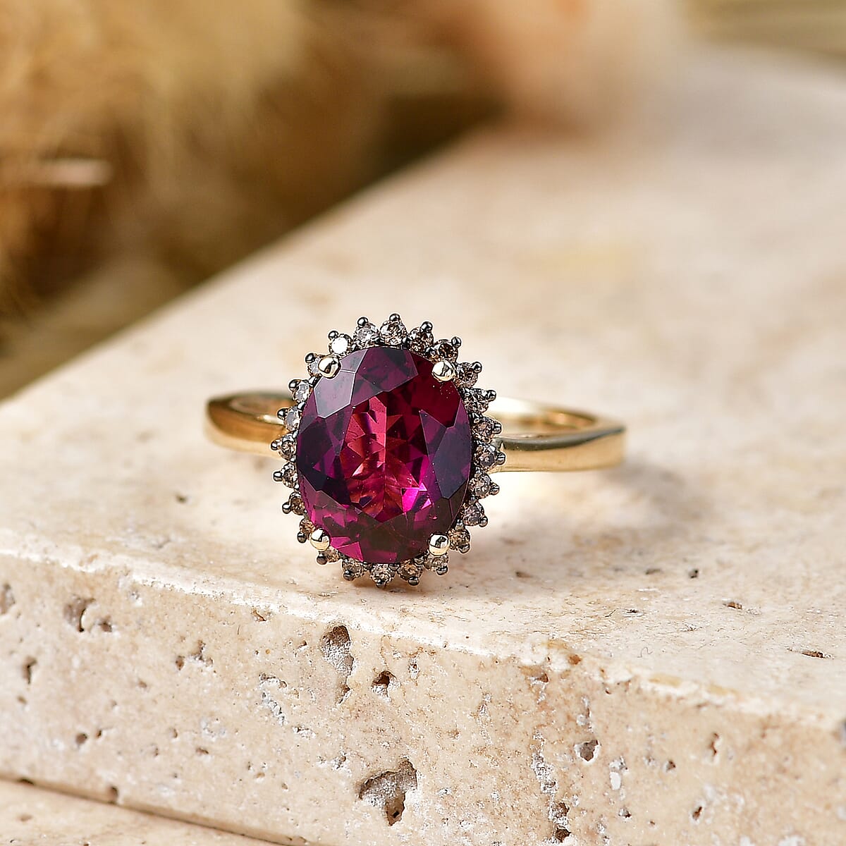 Luxoro AAA Radiant Ember Garnet and Natural Champagne Diamond I2 3.35 ctw Golden Majesty Ring in 10K Yellow Gold (Size 7.0) image number 1