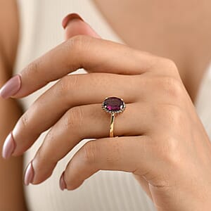 Luxoro AAA Radiant Ember Garnet and Natural Champagne Diamond I2 3.35 ctw Golden Majesty Ring in 10K Yellow Gold (Size 7.0)