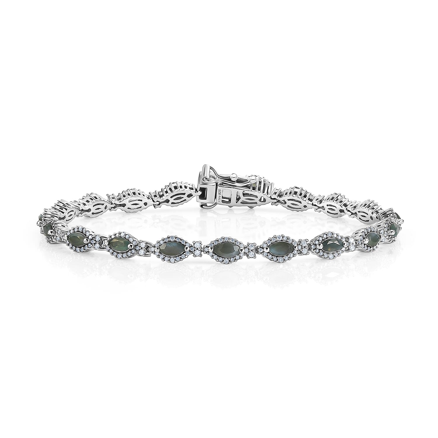 D'Joy Narsipatnam Alexandrite and Moissanite 4.60 ctw Secret Vine Bracelet in Rhodium Over Sterling Silver (7.25 In)