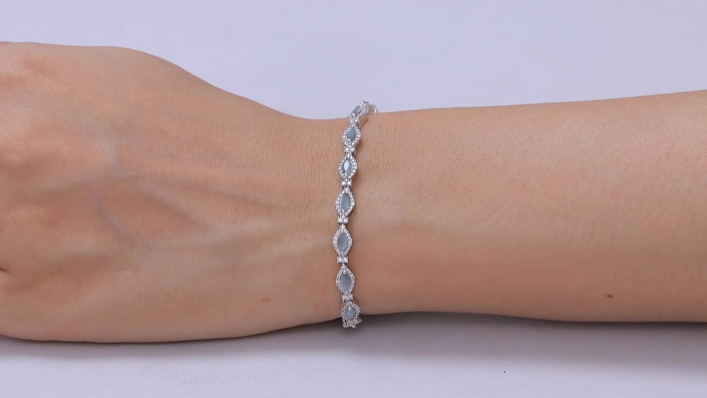D'Joy Narsipatnam Alexandrite and Moissanite 4.60 ctw Bracelet in Rhodium Over Sterling Silver (7.25 In)