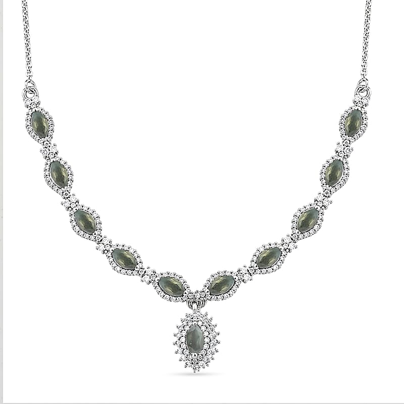 D'Joy Narsipatnam Alexandrite and Moissanite 2.60 ctw Blooming Vine Neckalce in Rhodium Over Sterling Silver 18 Inches