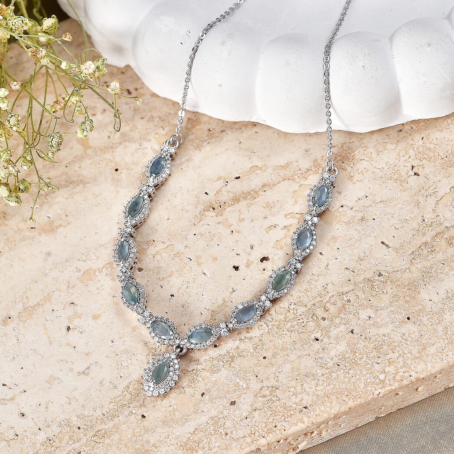D'Joy Narsipatnam Alexandrite and Moissanite 2.60 ctw Blooming Vine Neckalce in Rhodium Over Sterling Silver 18 Inches