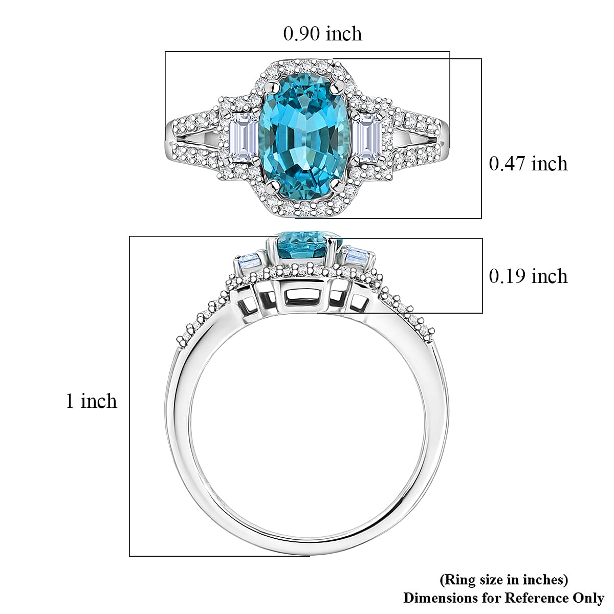 D'Joy Premium Cambodian Blue Zircon, Moissanite Ocean Majesty Ring in Rhodium Over Sterling Silver (Size 10.0) 2.10 ctw image number 2