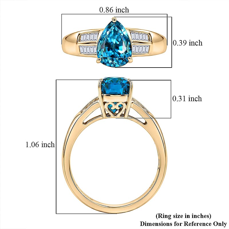 Luxoro AAA Cambodian Blue Zircon and Diamond I2 3.75 ctw Ring in 10K Yellow Gold (Size 6.0)