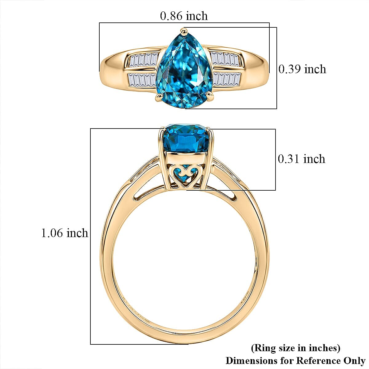 Luxoro AAA Cambodian Blue Zircon and Diamond I2 3.75 ctw Oceanfire Ring in 10K Yellow Gold (Size 7.0)