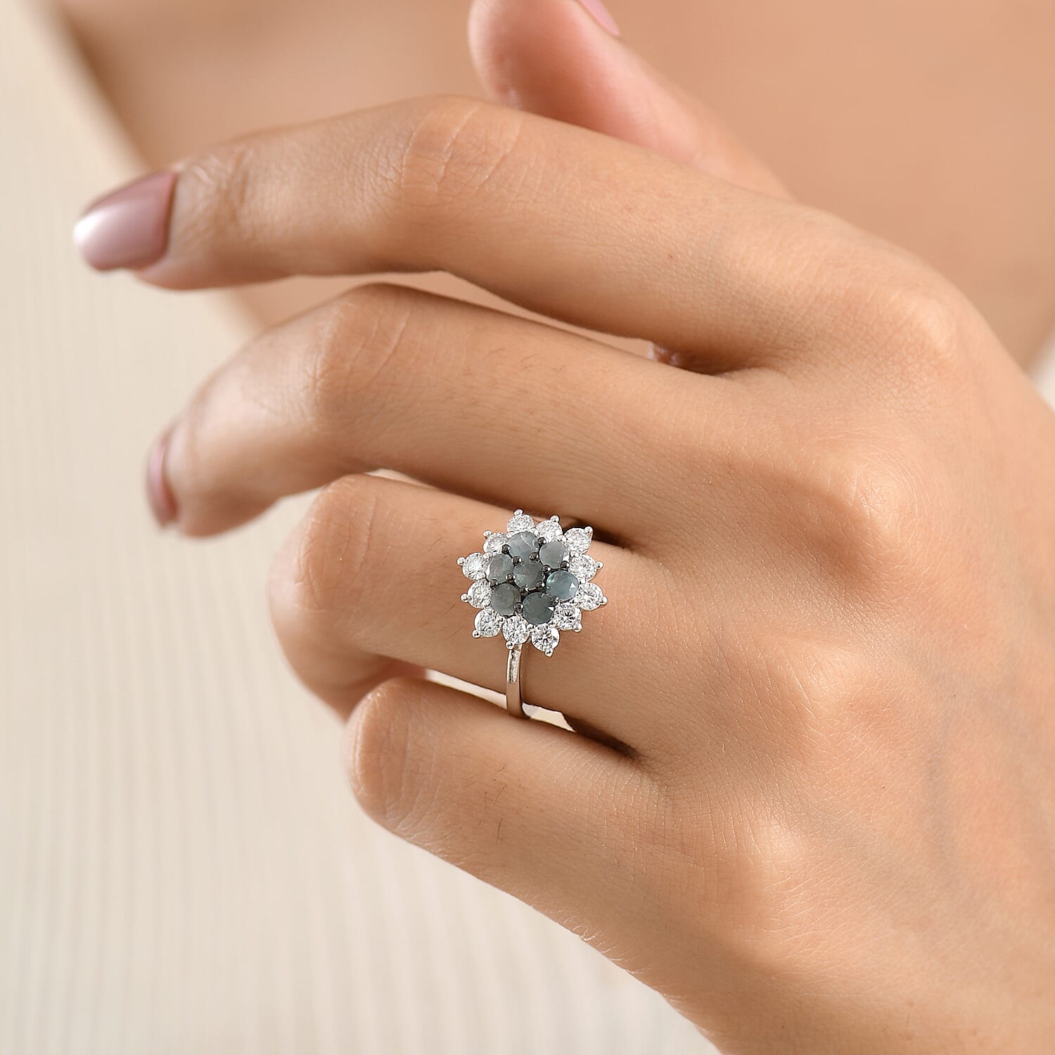 D'Joy Narsipatnam Alexandrite and Moissanite 1.80 ctw Garden Starburst Ring in Rhodium Over Sterling Silver (Size 6.0)