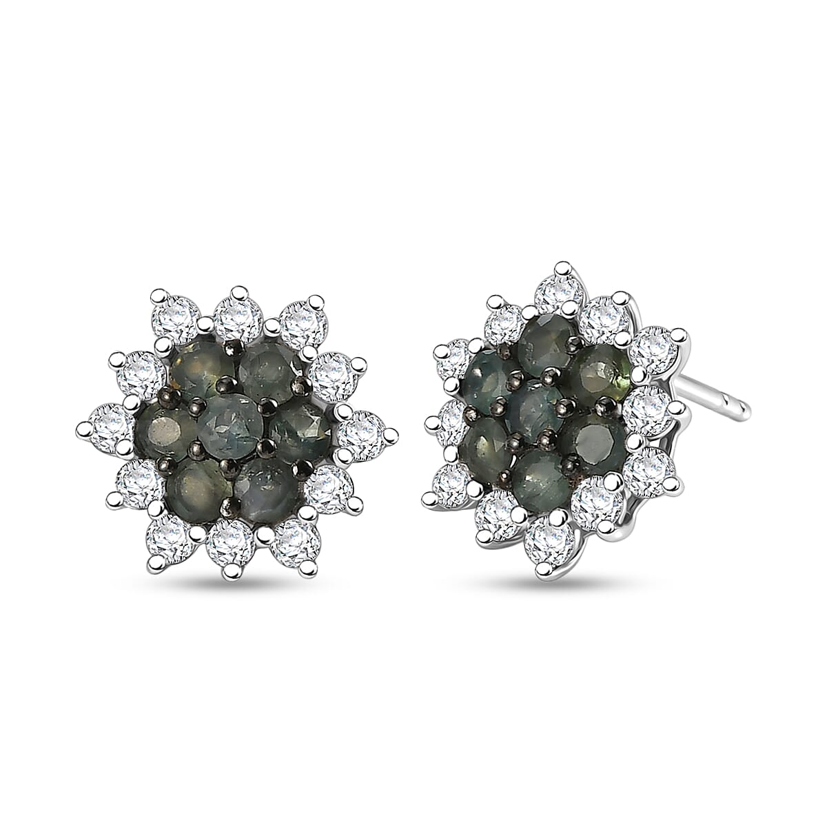 D'Joy Narsipatnam Alexandrite and Moissanite 1.80 ctw Garden Starburst Earrings in Rhodium Over Sterling Silver
