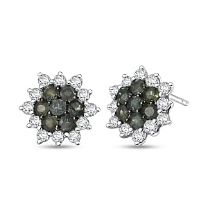 D'Joy Narsipatnam Alexandrite and Moissanite 1.80 ctw Garden Starburst Earrings in Rhodium Over Sterling Silver