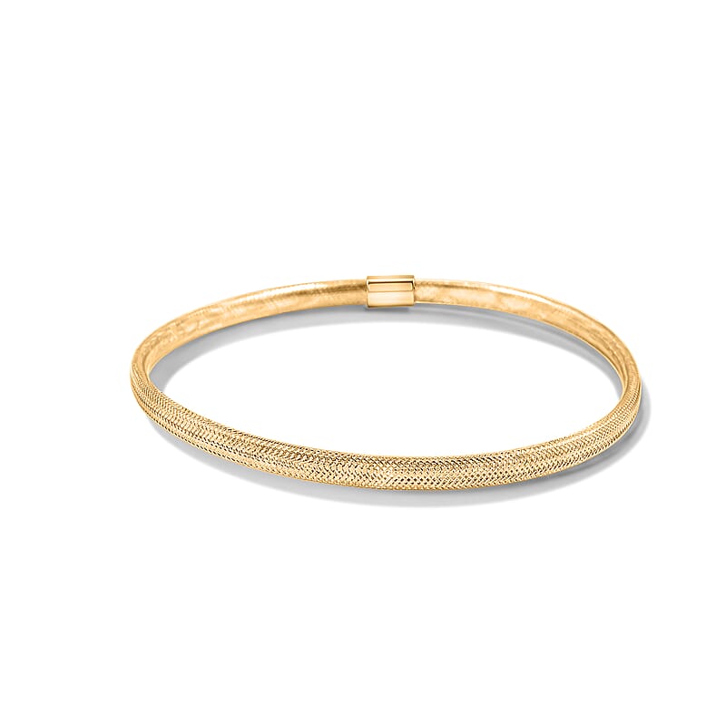Italian 3.5mm Domed Mesh Reflection Stretch Bangle Bracelet in 10K Yellow Gold 0.82 Grams (7-9In)