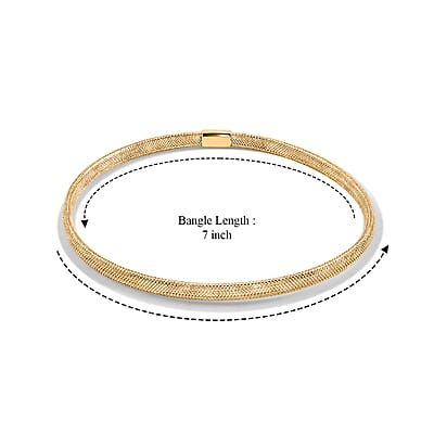 Italian 3.5mm Domed Mesh Reflection Stretch Bangle Bracelet in 10K Yellow Gold 0.82 Grams (7-9In)