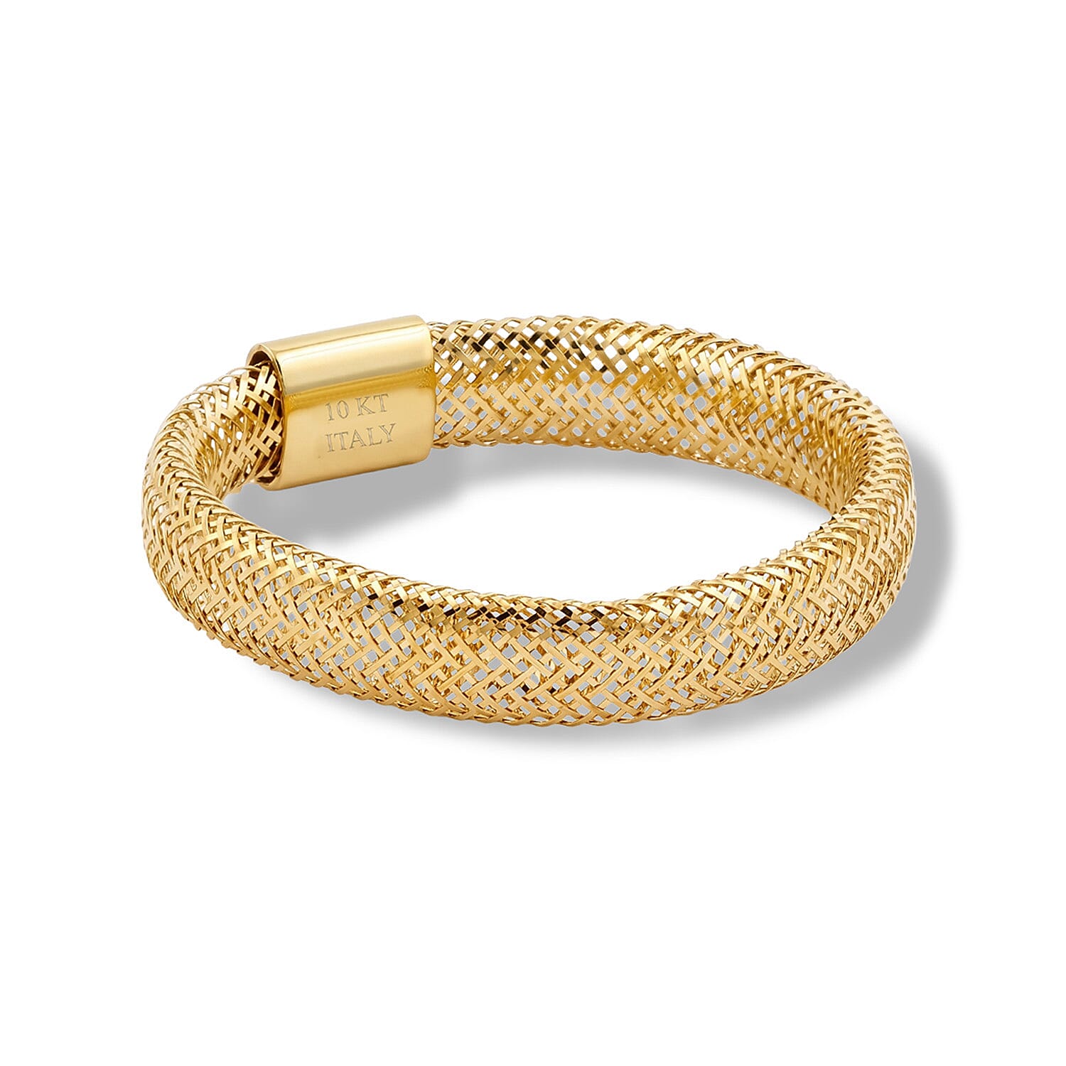 Italian 3.5mm Domed Mesh Reflection Stretch Ring in 10K Yellow Gold (Size 6-12) 0.32 Grams