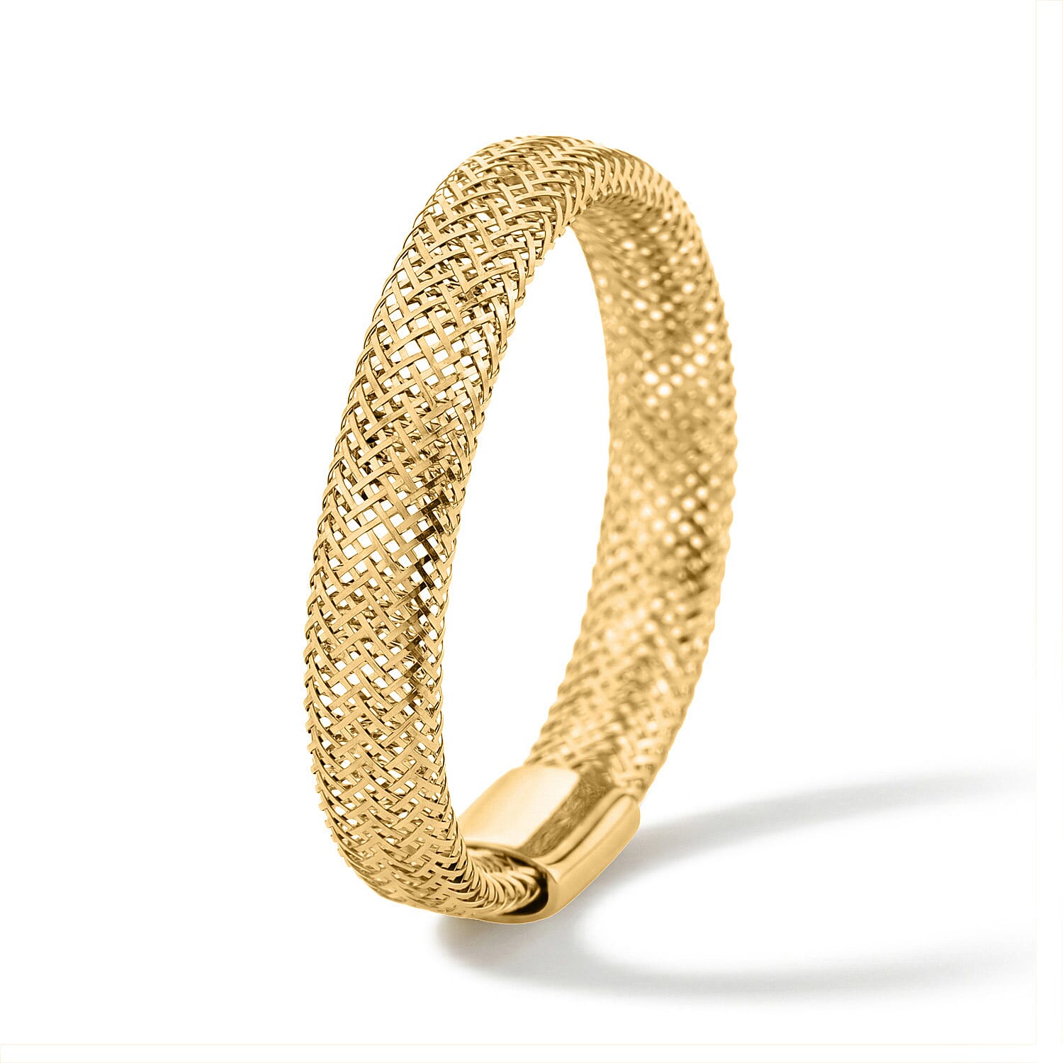 Italian 3.5mm Domed Mesh Reflection Stretch Ring in 10K Yellow Gold (Size 6-12) 0.32 Grams