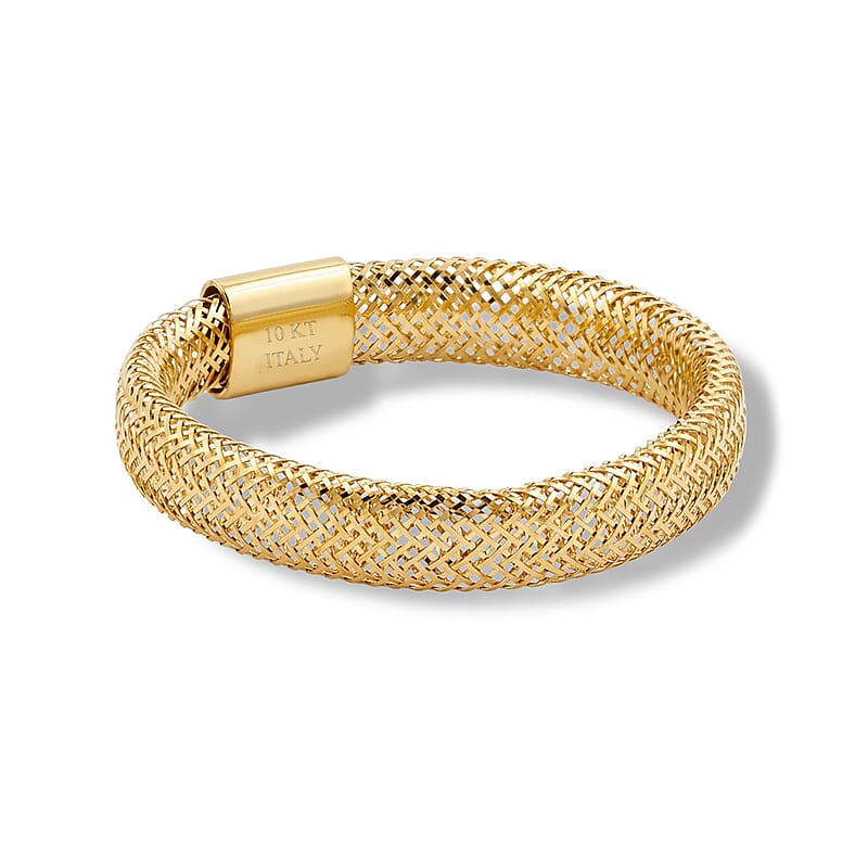 Italian 3.5mm Domed Glow Mesh Stretch Ring in 10K Yellow Gold (Size 6-7) 0.35 Grams