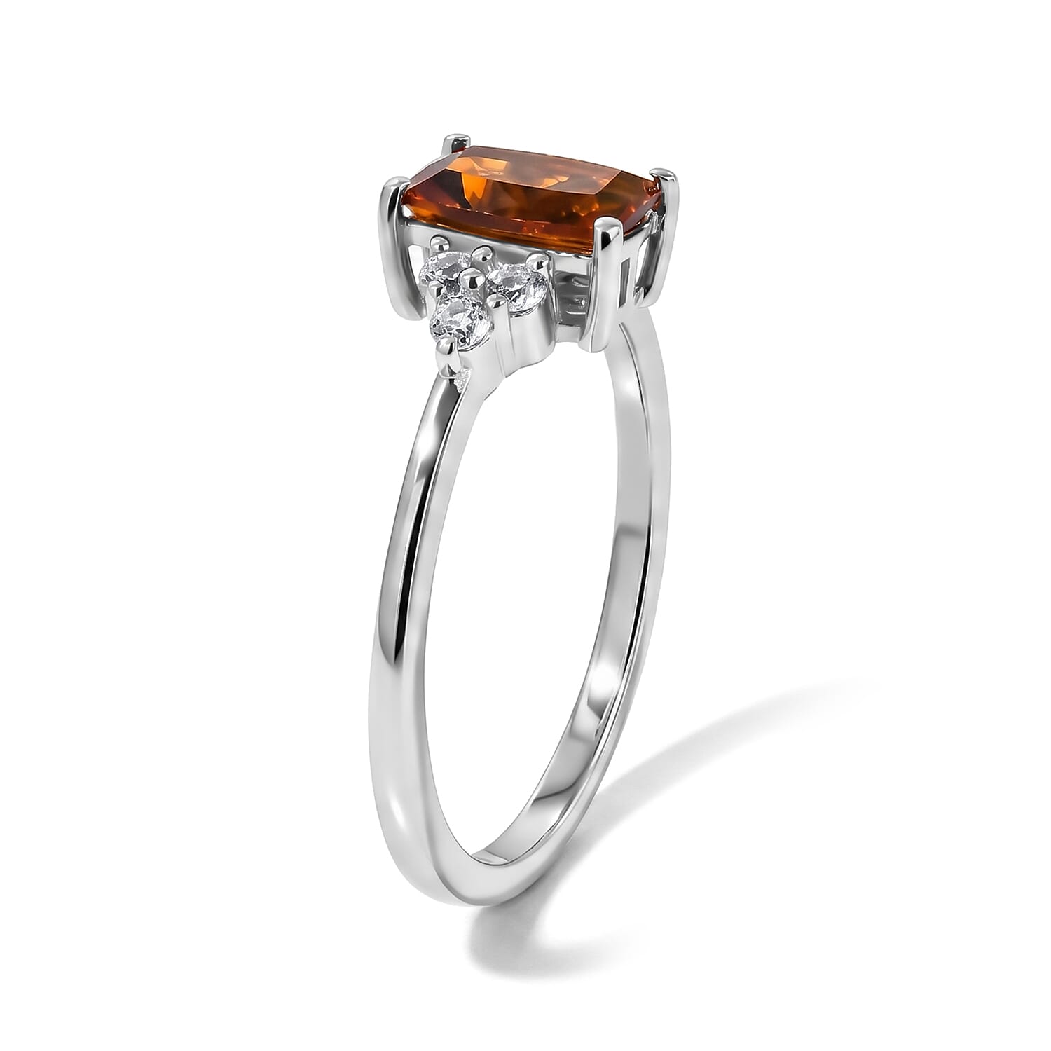 D'Joy Cherry Citrine and White Zircon 1.00 ctw Ring in Rhodium Over Sterling Silver (Size 6.0)