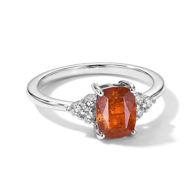D'Joy Tangerine Kyanite and White Zircon 1.40 ctw Ring in Rhodium Over Sterling Silver (Size 9.0)