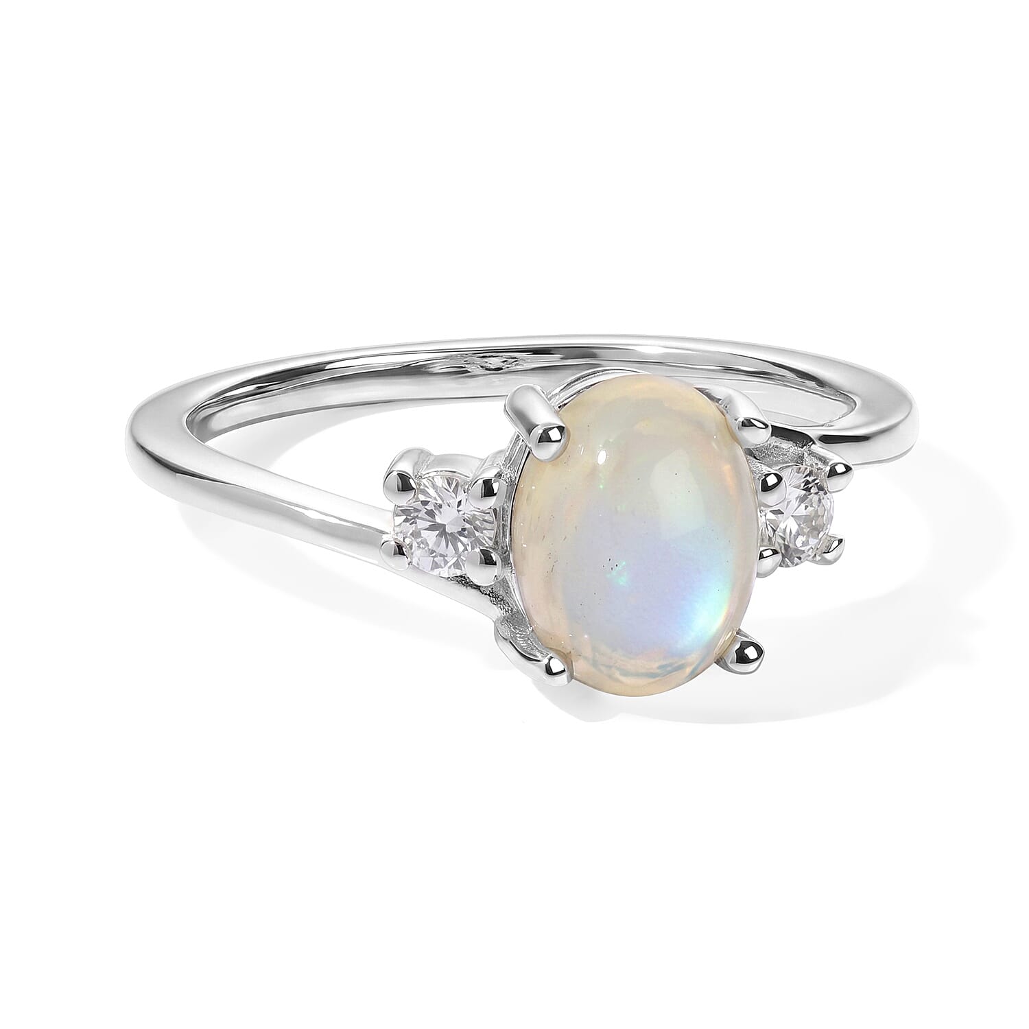 D'Joy Sri Lankan Silver Moonstone and White Zircon 1.70 ctw Ring in Rhodium Over Sterling Silver (Size 6.0)